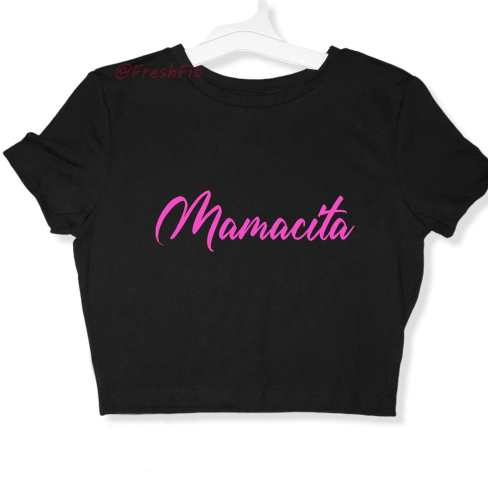 🆕Mamacita Fitted Crop Top T-Shirt Black/Pink